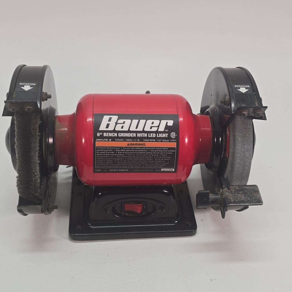 Bauer 201521E-B 6" Bench Grinder W/ LED Lights . Used Tested Working